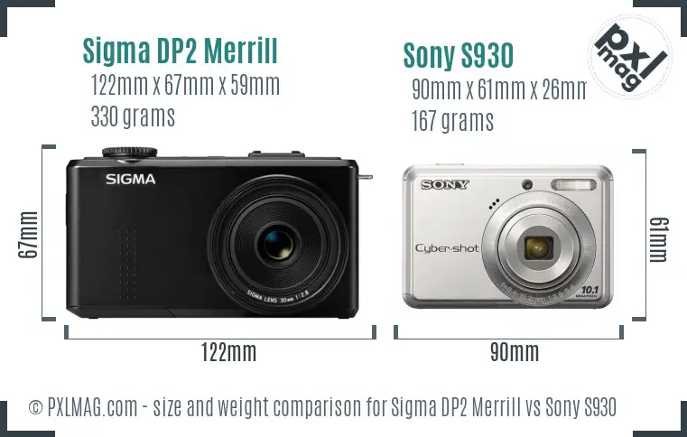 Sigma DP2 Merrill vs Sony S930 size comparison