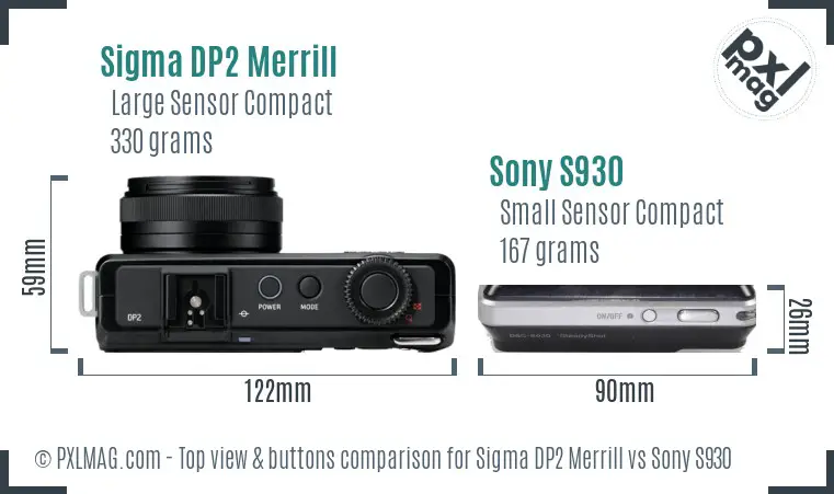 Sigma DP2 Merrill vs Sony S930 top view buttons comparison