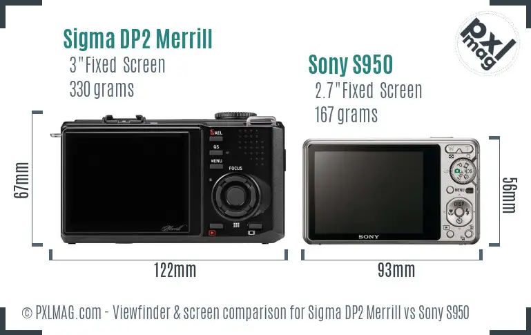 Sigma DP2 Merrill vs Sony S950 Screen and Viewfinder comparison