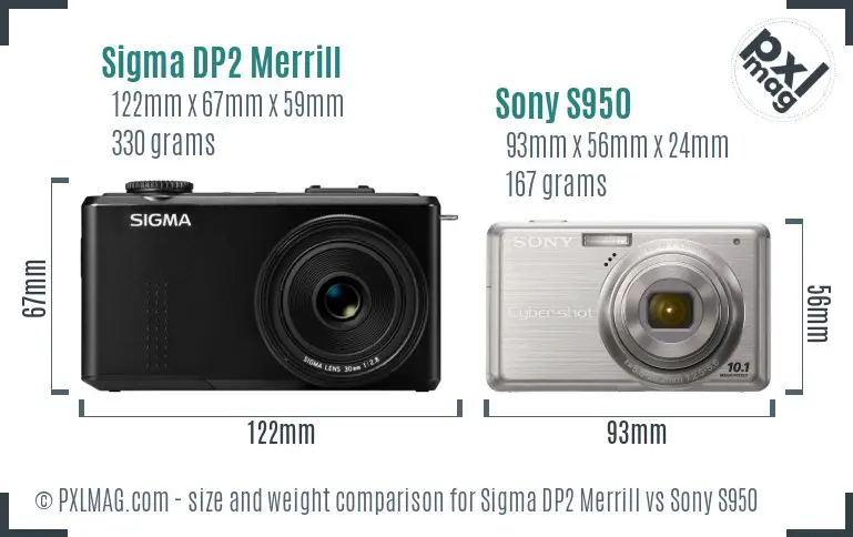 Sigma DP2 Merrill vs Sony S950 size comparison