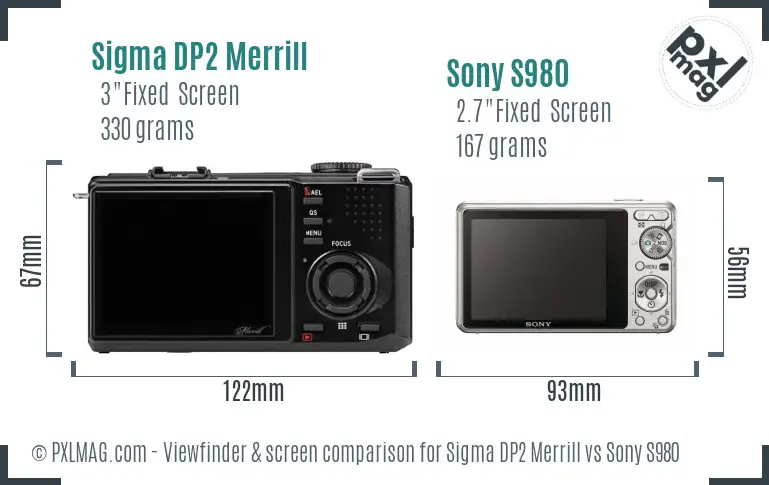 Sigma DP2 Merrill vs Sony S980 Screen and Viewfinder comparison