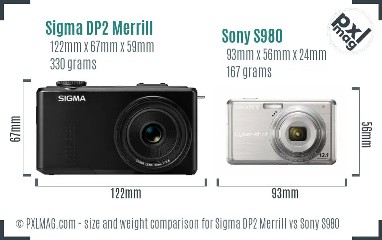 Sigma DP2 Merrill vs Sony S980 size comparison