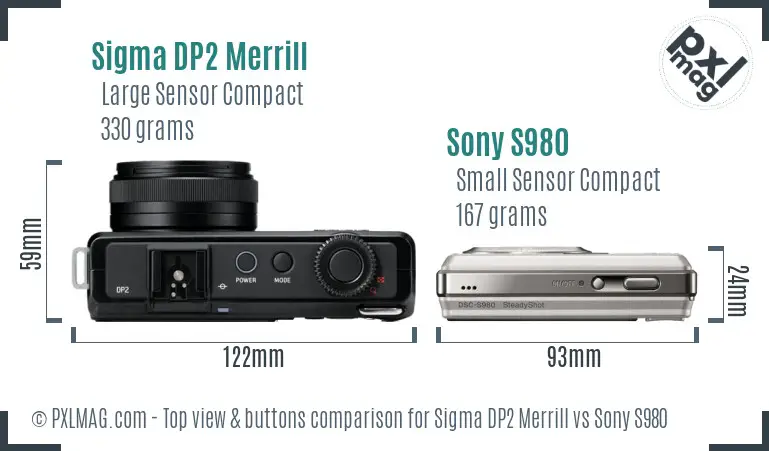 Sigma DP2 Merrill vs Sony S980 top view buttons comparison