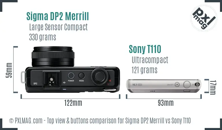 Sigma DP2 Merrill vs Sony T110 top view buttons comparison