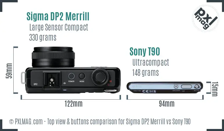 Sigma DP2 Merrill vs Sony T90 top view buttons comparison