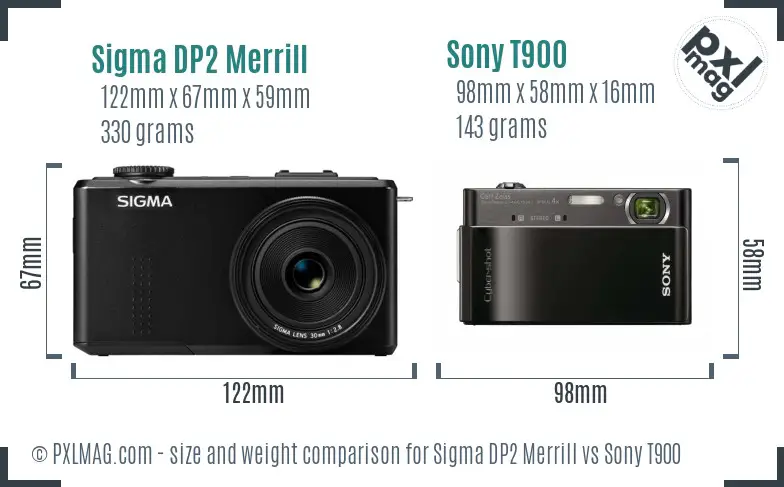 Sigma DP2 Merrill vs Sony T900 size comparison