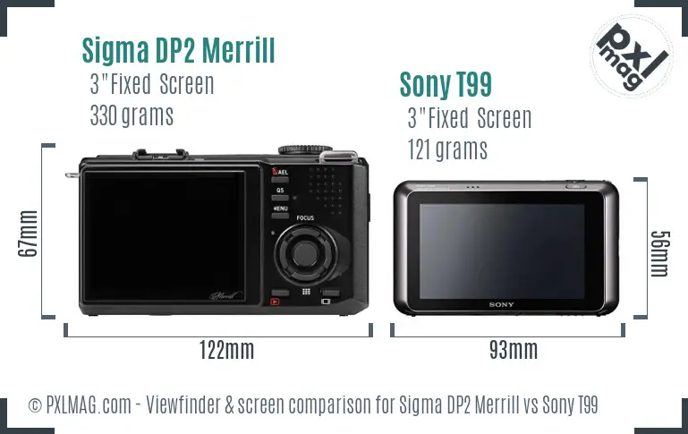 Sigma DP2 Merrill vs Sony T99 Screen and Viewfinder comparison