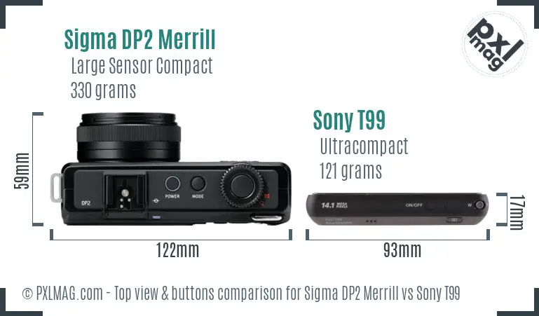 Sigma DP2 Merrill vs Sony T99 top view buttons comparison