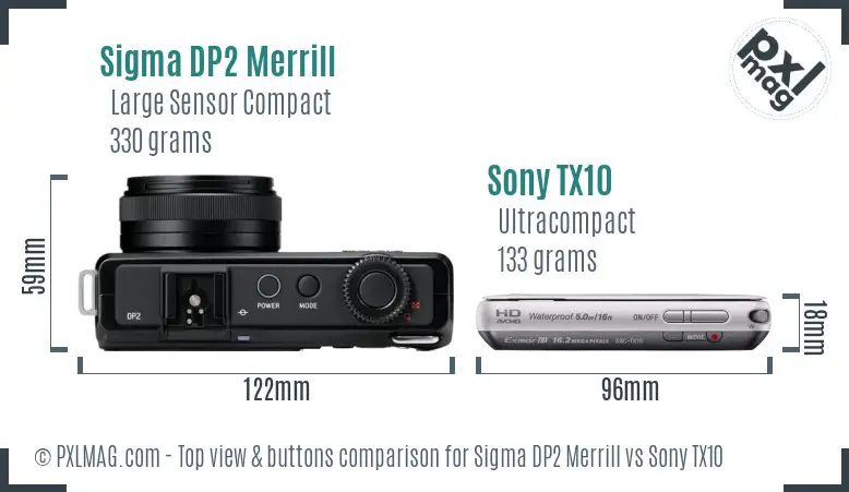 Sigma DP2 Merrill vs Sony TX10 top view buttons comparison