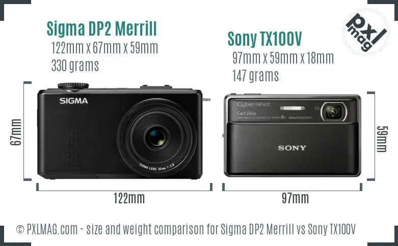 Sigma DP2 Merrill vs Sony TX100V size comparison