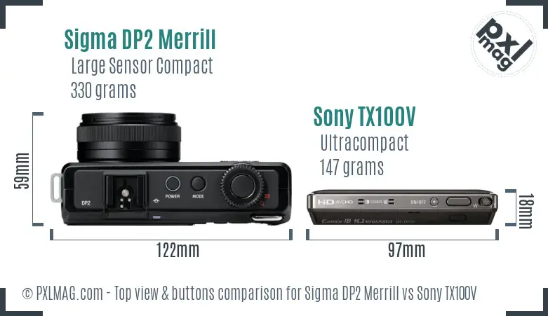 Sigma DP2 Merrill vs Sony TX100V top view buttons comparison