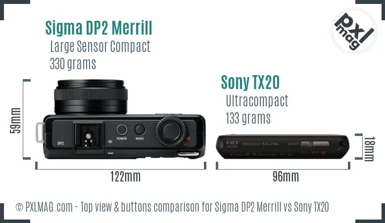 Sigma DP2 Merrill vs Sony TX20 top view buttons comparison