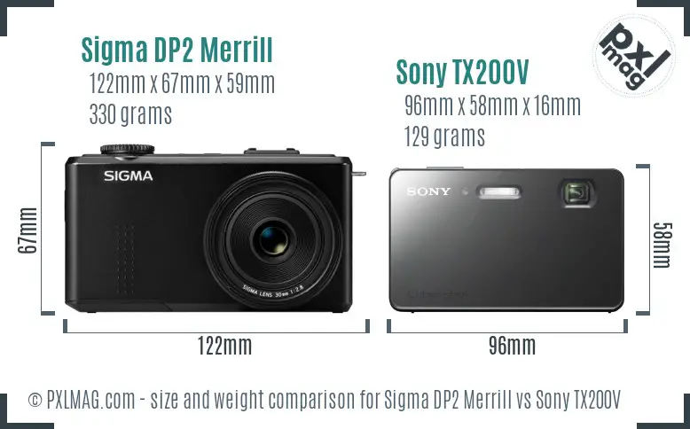 Sigma DP2 Merrill vs Sony TX200V size comparison