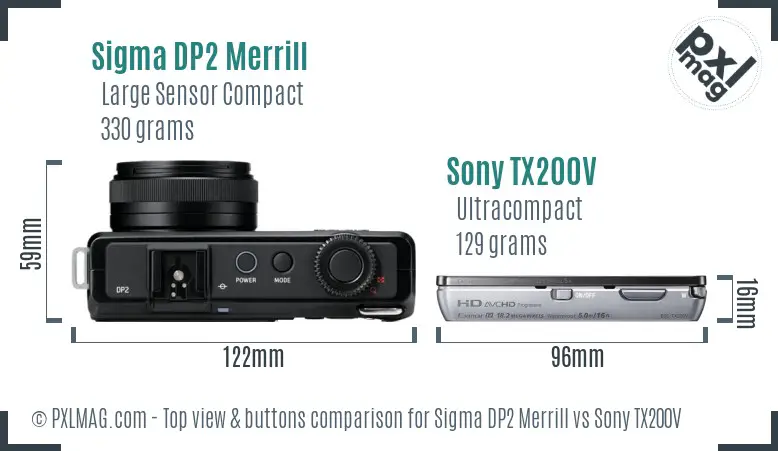 Sigma DP2 Merrill vs Sony TX200V top view buttons comparison