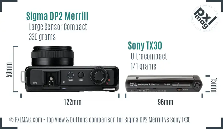 Sigma DP2 Merrill vs Sony TX30 top view buttons comparison
