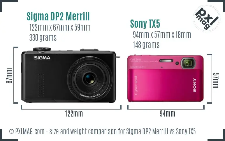 Sigma DP2 Merrill vs Sony TX5 size comparison