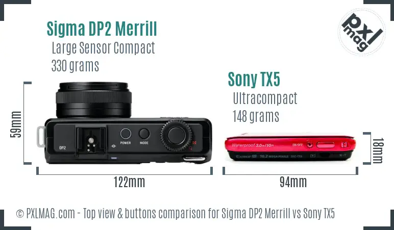 Sigma DP2 Merrill vs Sony TX5 top view buttons comparison