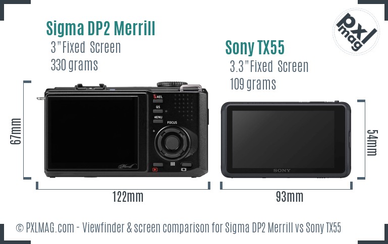 Sigma DP2 Merrill vs Sony TX55 Screen and Viewfinder comparison