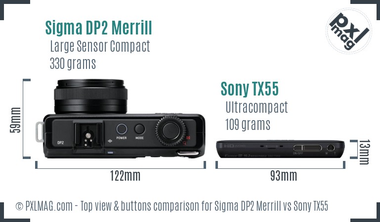 Sigma DP2 Merrill vs Sony TX55 top view buttons comparison