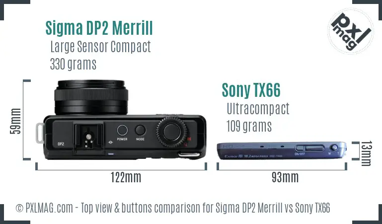 Sigma DP2 Merrill vs Sony TX66 top view buttons comparison