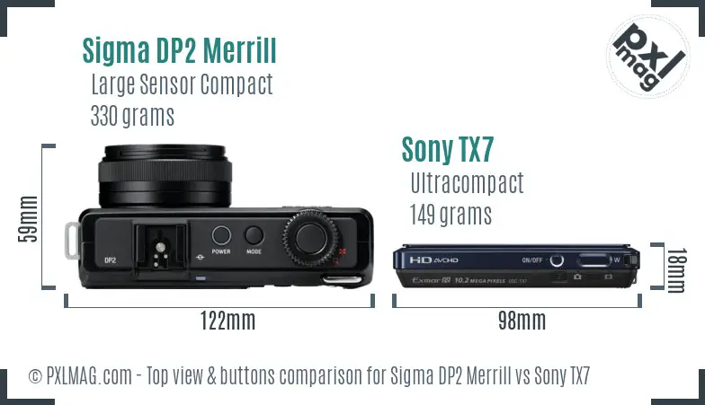Sigma DP2 Merrill vs Sony TX7 top view buttons comparison