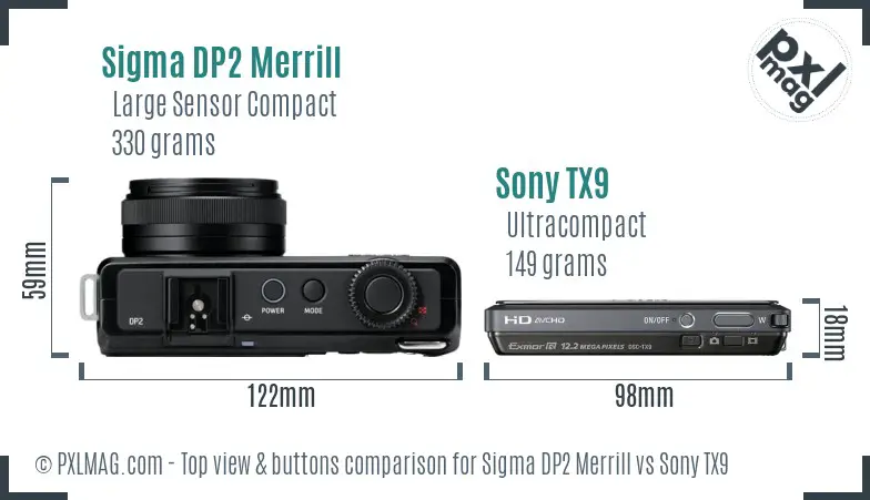 Sigma DP2 Merrill vs Sony TX9 top view buttons comparison