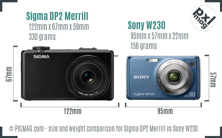 Sigma DP2 Merrill vs Sony W230 size comparison