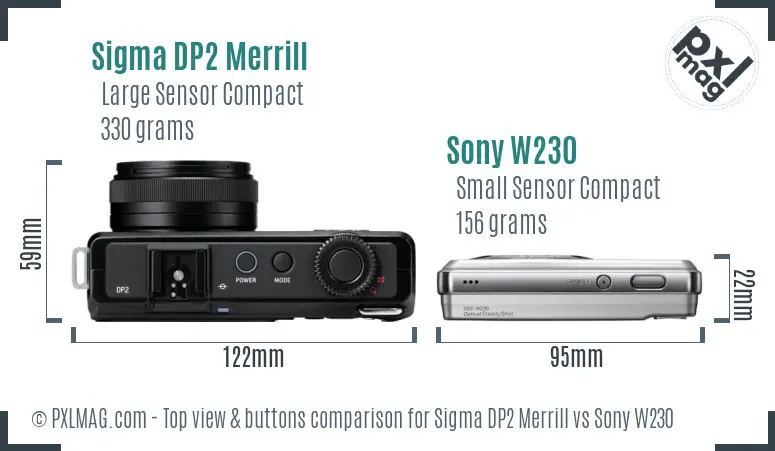 Sigma DP2 Merrill vs Sony W230 top view buttons comparison