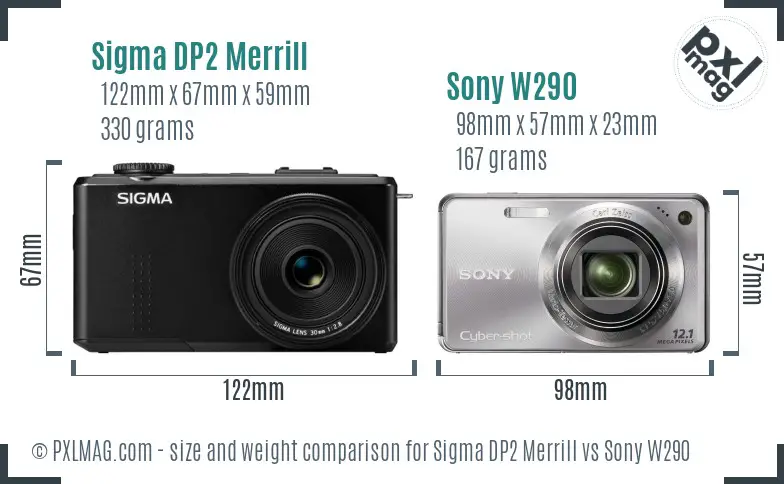 Sigma DP2 Merrill vs Sony W290 size comparison