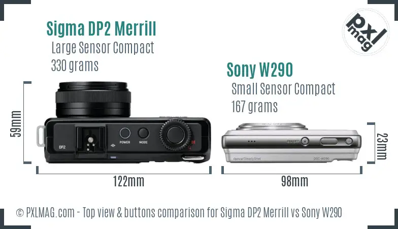 Sigma DP2 Merrill vs Sony W290 top view buttons comparison
