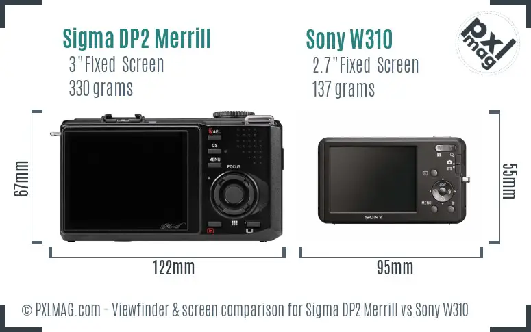 Sigma DP2 Merrill vs Sony W310 Screen and Viewfinder comparison