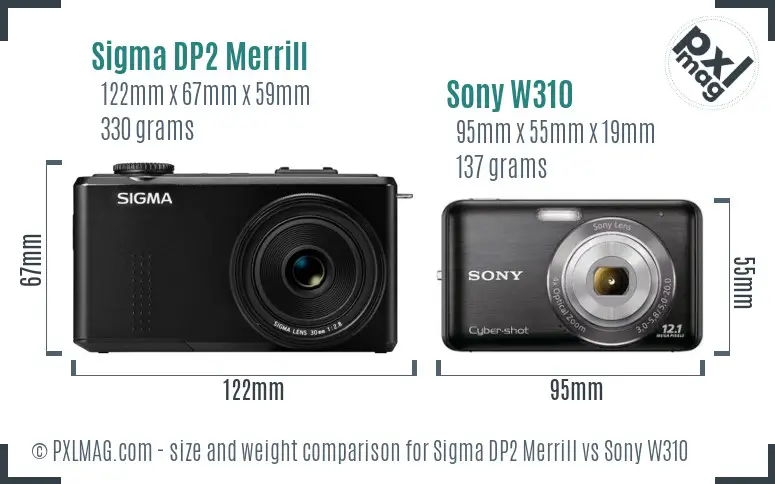 Sigma DP2 Merrill vs Sony W310 size comparison