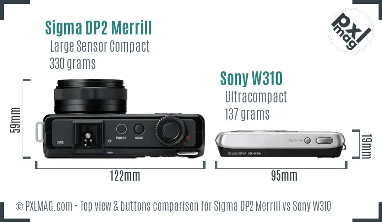 Sigma DP2 Merrill vs Sony W310 top view buttons comparison