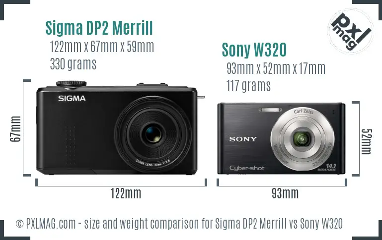 Sigma DP2 Merrill vs Sony W320 size comparison