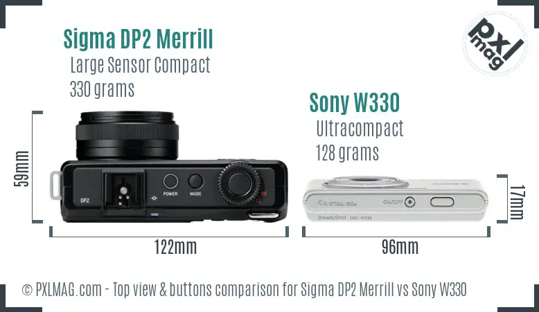 Sigma DP2 Merrill vs Sony W330 top view buttons comparison