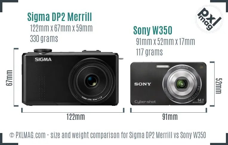 Sigma DP2 Merrill vs Sony W350 size comparison