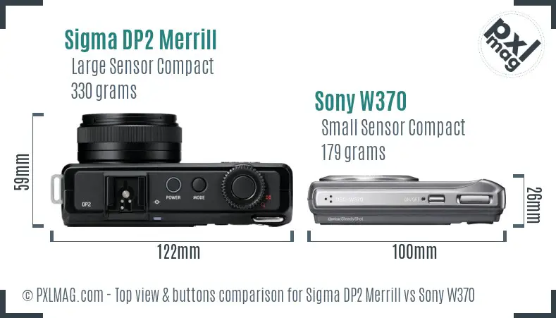 Sigma DP2 Merrill vs Sony W370 top view buttons comparison