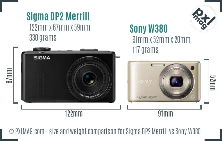 Sigma DP2 Merrill vs Sony W380 size comparison