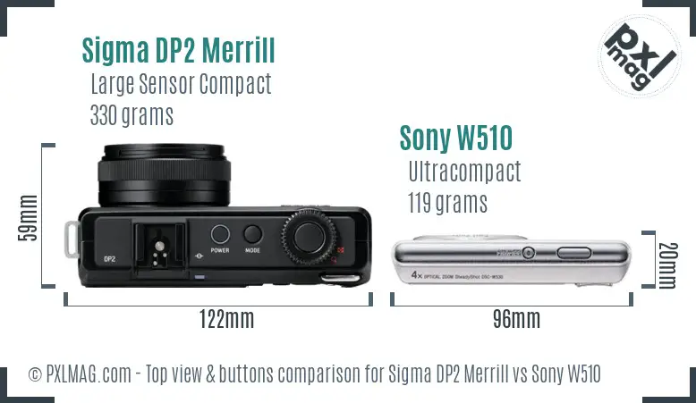 Sigma DP2 Merrill vs Sony W510 top view buttons comparison