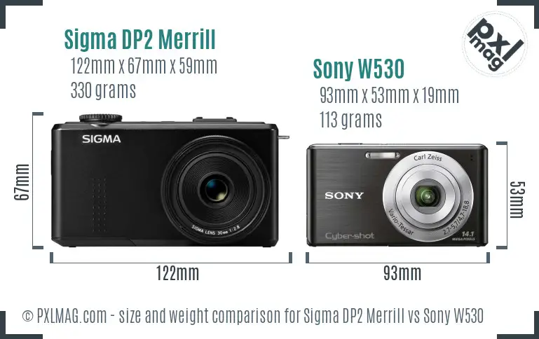 Sigma DP2 Merrill vs Sony W530 size comparison