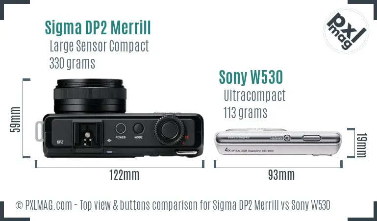 Sigma DP2 Merrill vs Sony W530 top view buttons comparison
