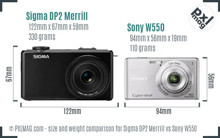 Sigma DP2 Merrill vs Sony W550 size comparison