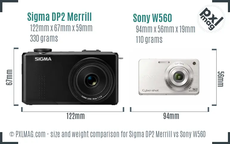 Sigma DP2 Merrill vs Sony W560 size comparison