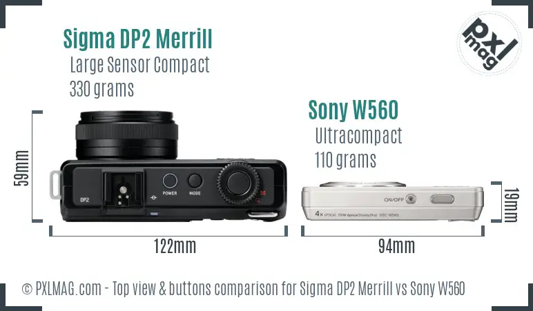 Sigma DP2 Merrill vs Sony W560 top view buttons comparison