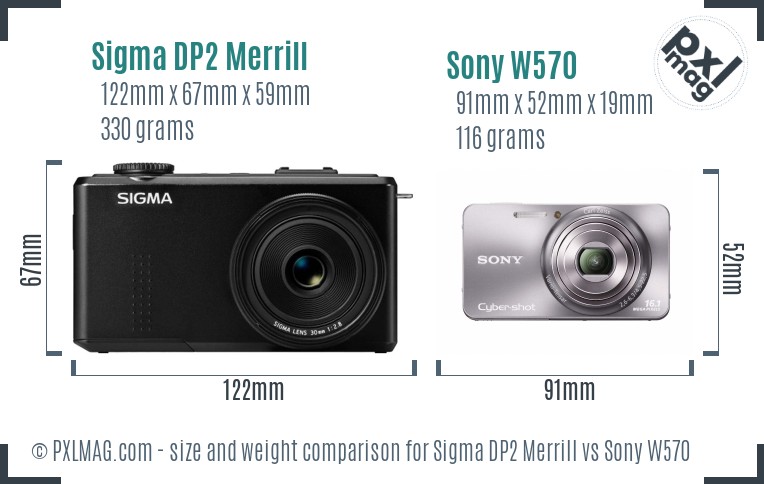 Sigma DP2 Merrill vs Sony W570 size comparison