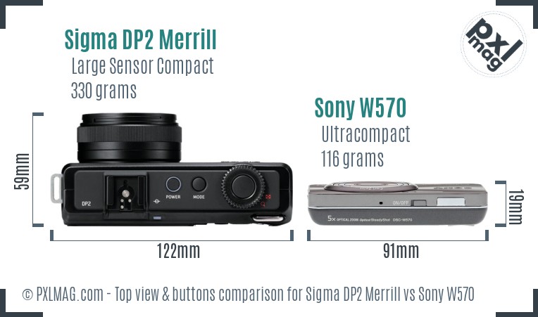 Sigma DP2 Merrill vs Sony W570 top view buttons comparison