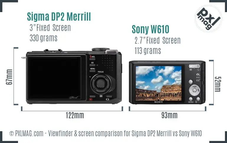 Sigma DP2 Merrill vs Sony W610 Screen and Viewfinder comparison