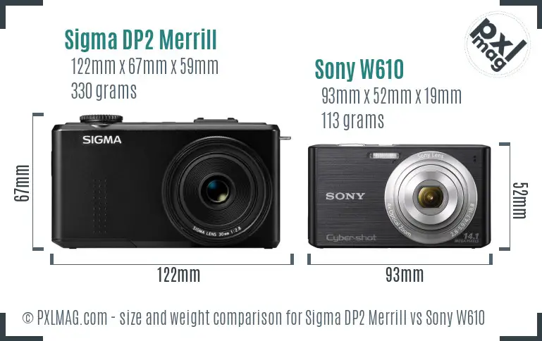 Sigma DP2 Merrill vs Sony W610 size comparison