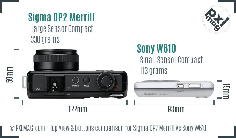 Sigma DP2 Merrill vs Sony W610 top view buttons comparison