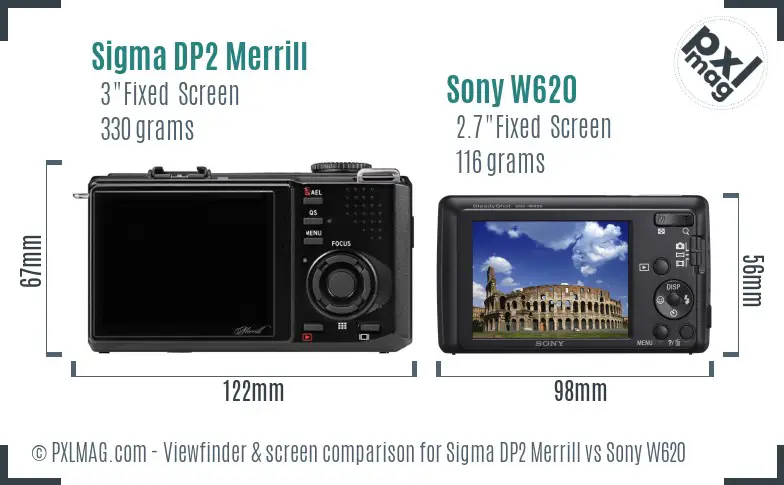 Sigma DP2 Merrill vs Sony W620 Screen and Viewfinder comparison